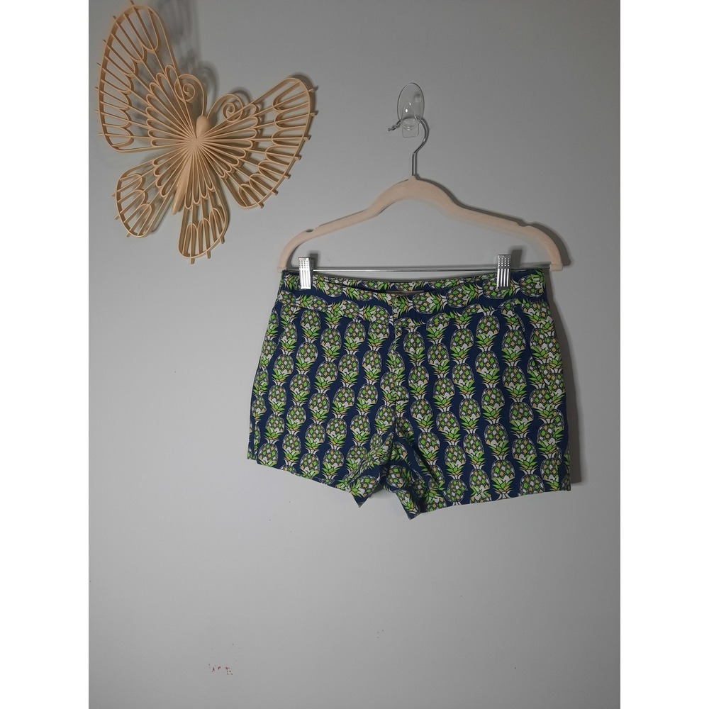 Banana Republic Pineapple Print Shorts Navy Blue Green Cotton Womens 4 Summer